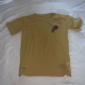Mustard Ripped Rose Embroidered T-shirt